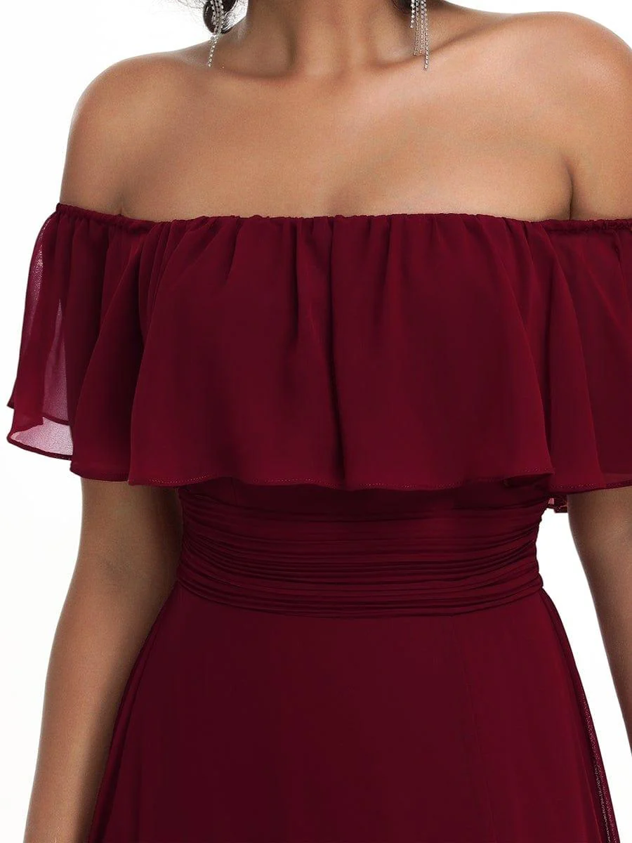 ever ¨¦MILE|Women's Off-The-Shoulder Ruffle Thigh Split Wedding Guest Dresses - Image 6
