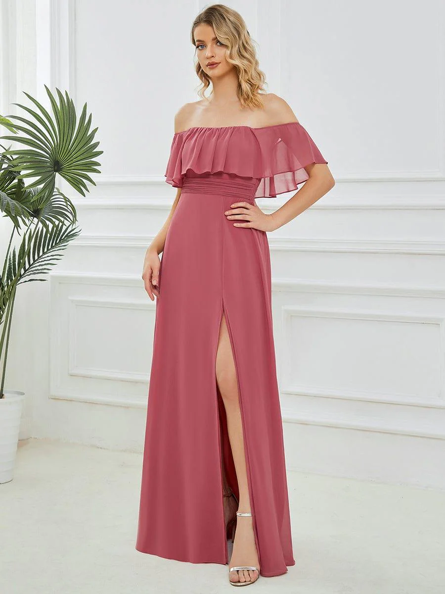 ever ¨¦MILE|Women's Off-The-Shoulder Ruffle Thigh Split Wedding Guest Dresses - Image 89
