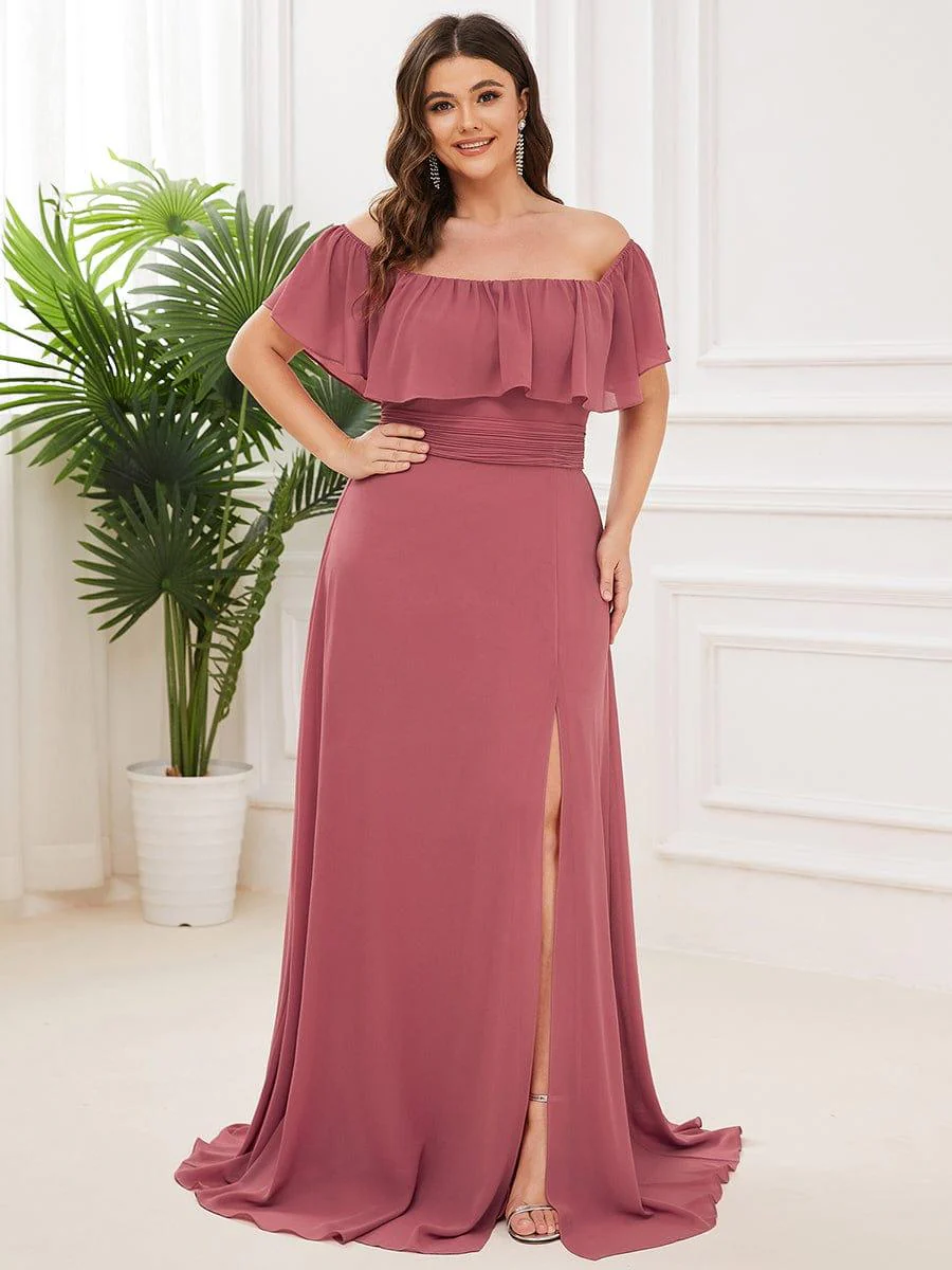 ever ¨¦MILE|Women's Off-The-Shoulder Ruffle Thigh Split Wedding Guest Dresses - Image 93