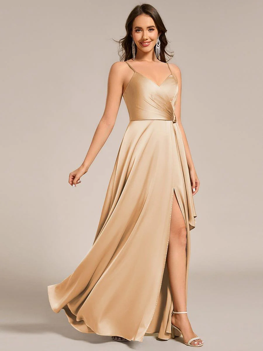 ever IYLA|Wrap-Style Maxi Spaghetti Strap Satin Bridesmaid Dress - Image 15